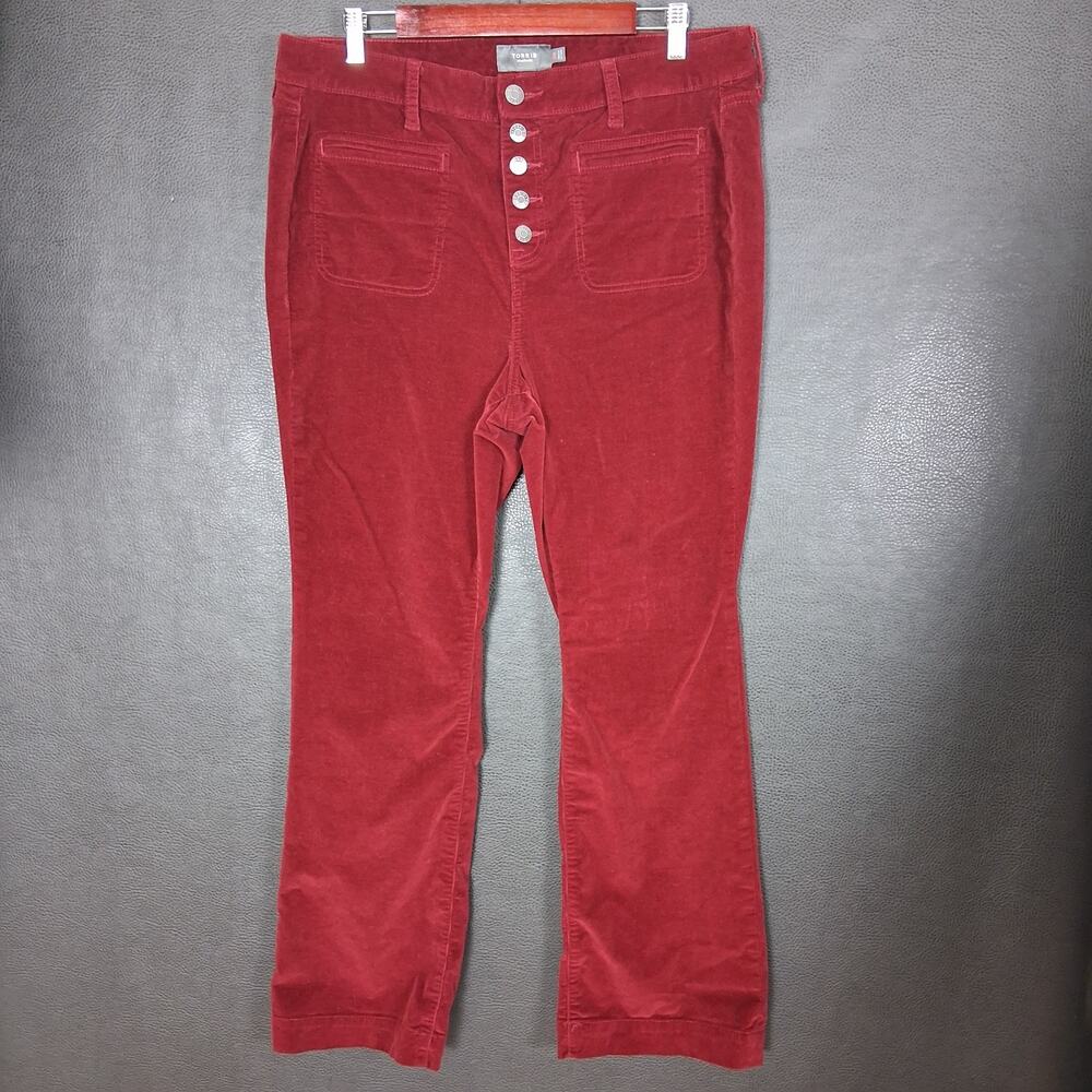 Torrid Pants Womens 16 Regular Corduroy Flare Button Fly Patch Pockets Stretch